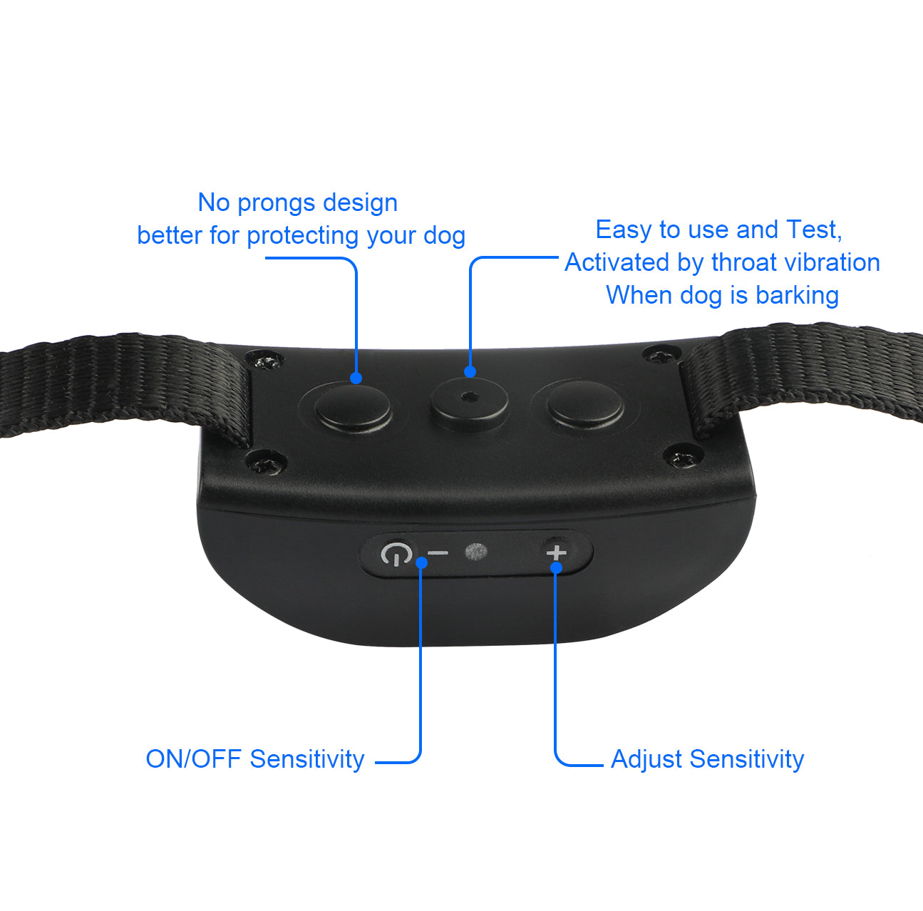 No Shock Humane Rechargeable Water Resistant Bark Control Collar, Sound & Vibration Only, For 6-120lb dogs, Neck size 6in to 27in