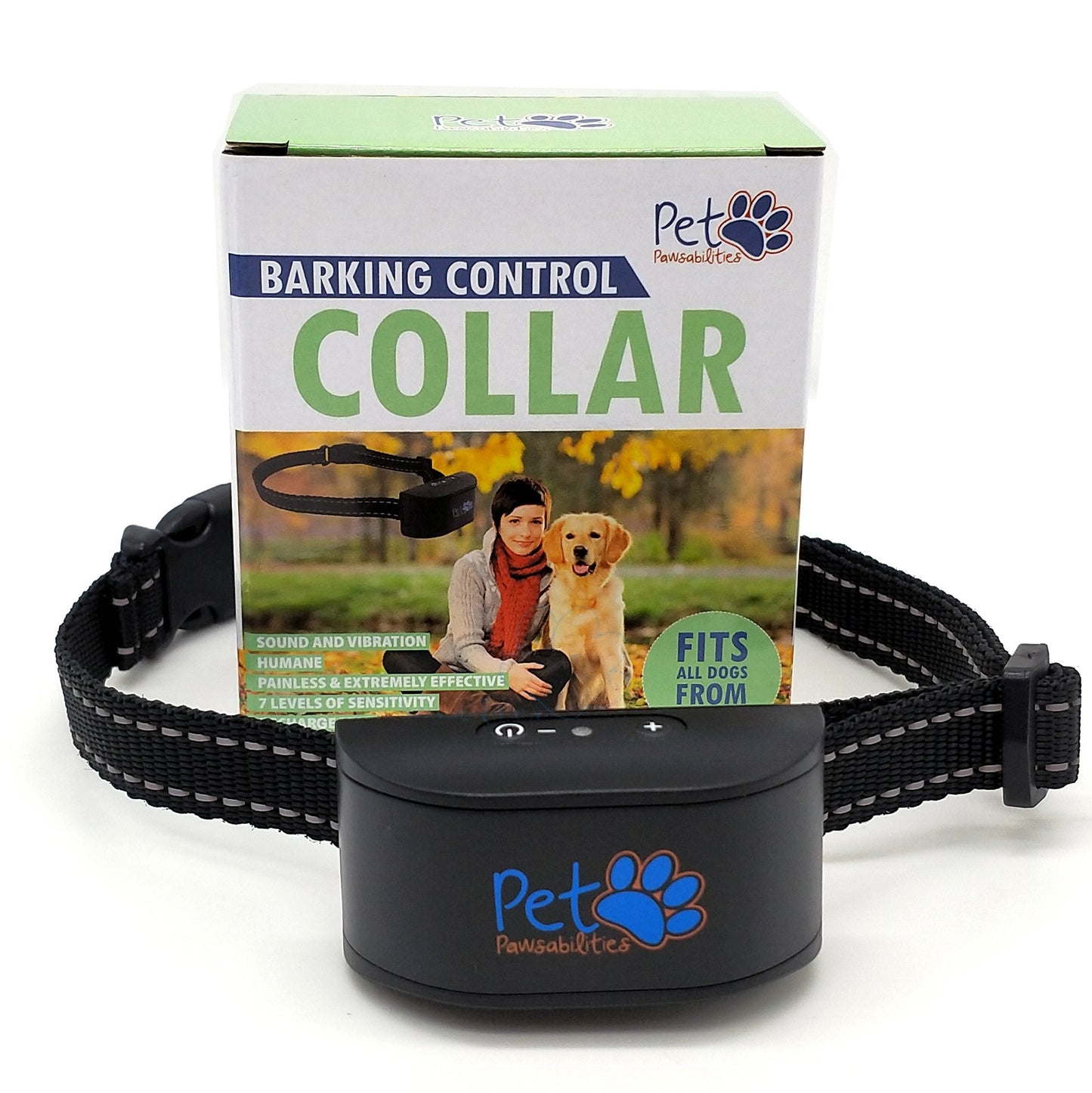 No Shock Humane Rechargeable Water Resistant Bark Control Collar, Sound & Vibration Only, For 6-120lb dogs, Neck size 6in to 27in