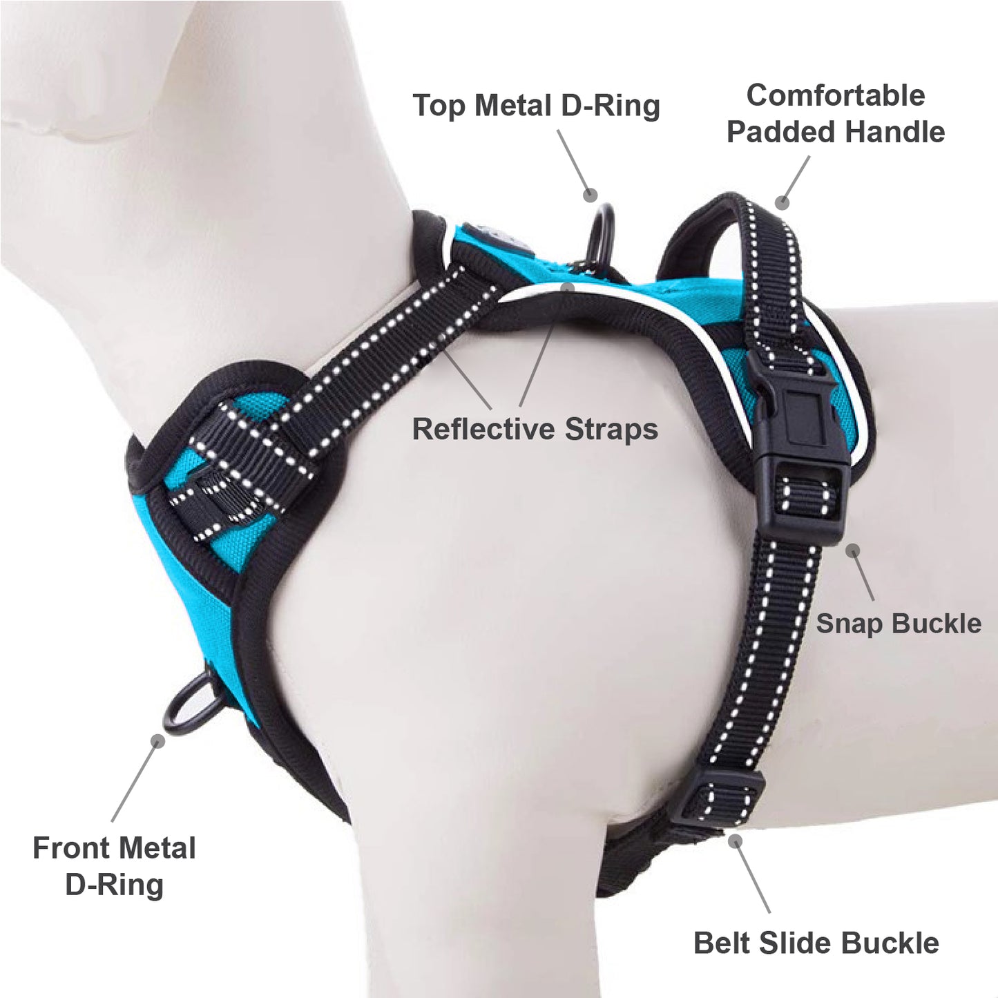 No-Pull Dog Harness, Soft & Breathable Padding, Reflective, For Small to Large dogs