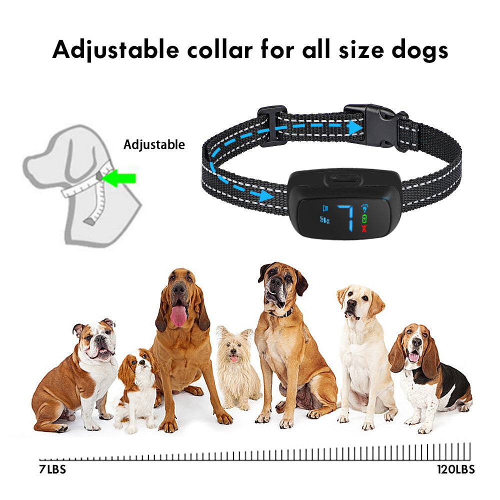 No Shock Rechargeable Water Resistant LED Bark Control Collar, Sound & Vibration Only, For 7-120lb Dogs, Neck Size 7in to 25in