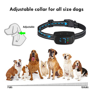 No Shock Rechargeable Water Resistant LED Bark Control Collar, Sound & Vibration Only, For 7-120lb Dogs, Neck Size 7in to 25in