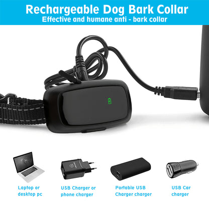 No Shock Rechargeable Water Resistant LED Bark Control Collar, Sound & Vibration Only, For 7-120lb Dogs, Neck Size 7in to 25in